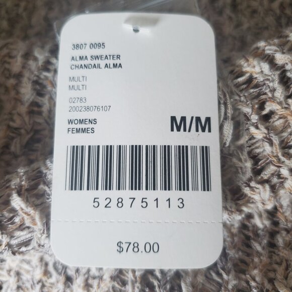 ROOTS Women's Round Neck Ribbed Knit Sweater Heathered Blush & Black Size Medium - Picture 9 of 10